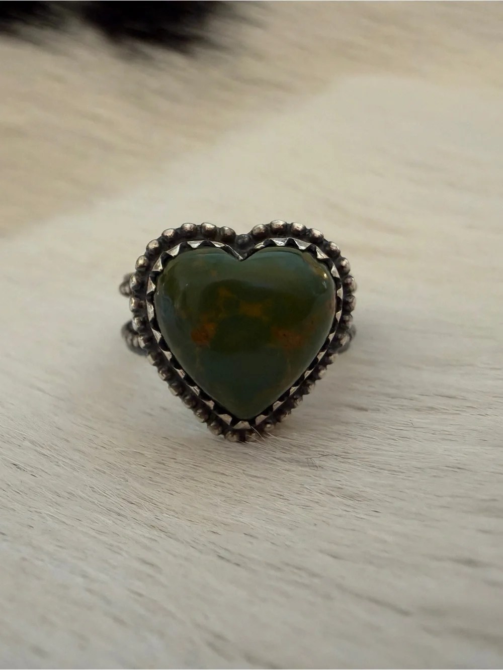 ❤️ Kingman Green Turquoise Heart Sterling Silver Navajo Style Western Ring SZ 7 - Picture 13 of 17